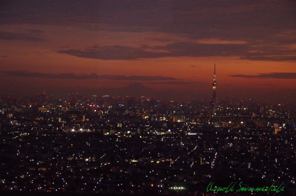 日没直後 右に東京タワーの頭が写っているのわかりますか？